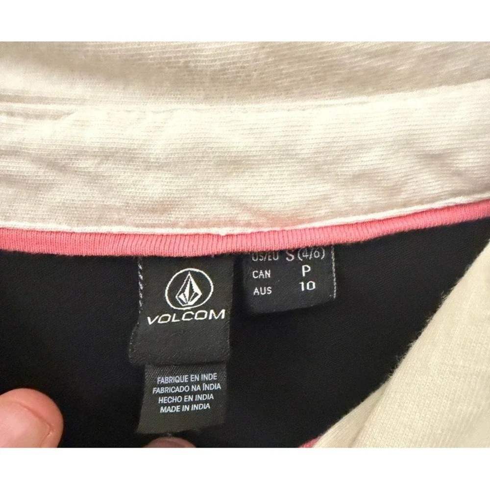 Volcom Mens Colorblock Rugby Polo Shirt Black White Burgundy Stone Logo Small